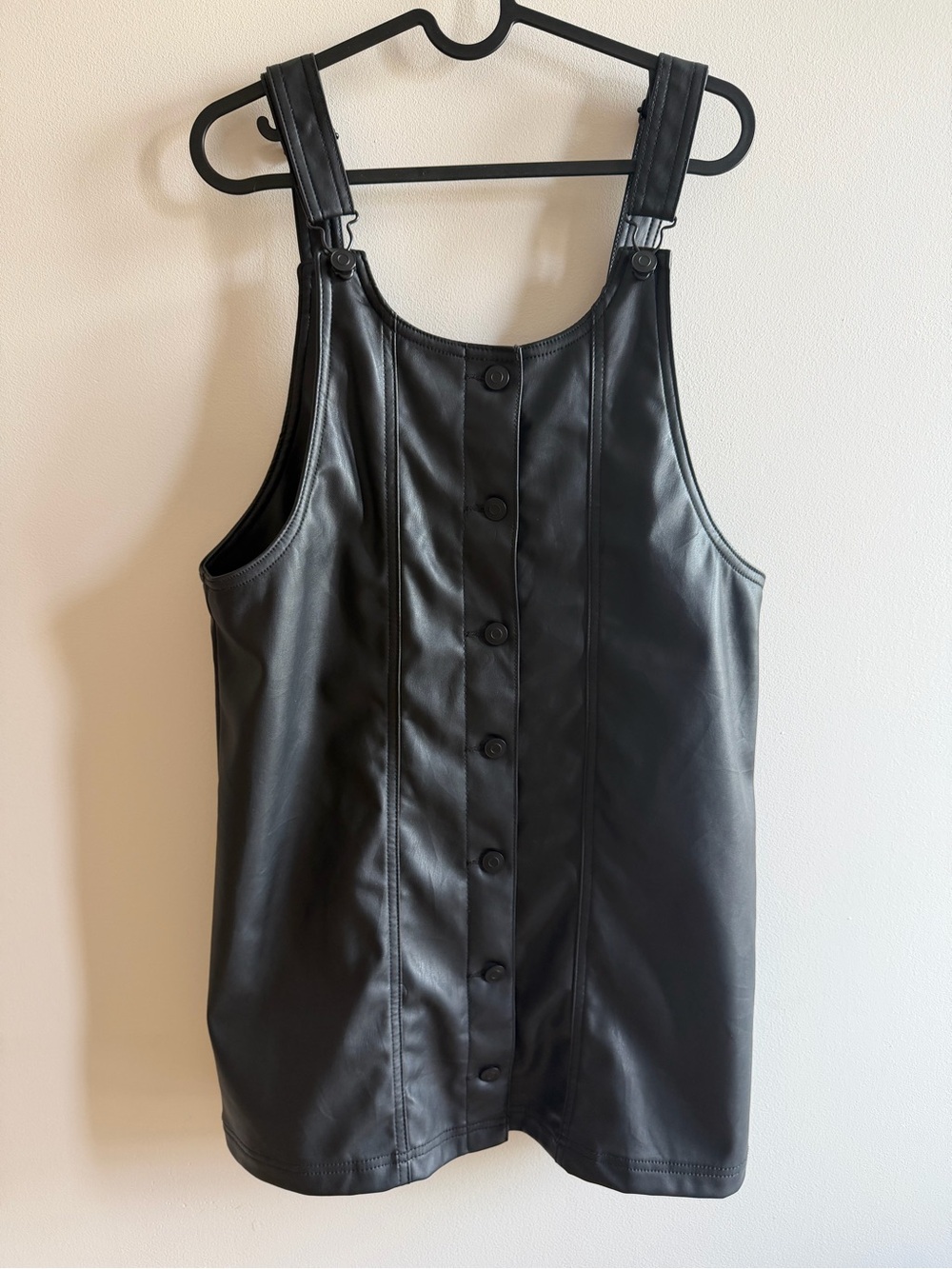 Celebrity Pink Black Faux Leather Button-Front Pinafore Dress